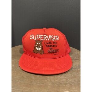Vintage Mesh Back Rope Graphic Trucker Hat Supervisor Red Foam Snapback Cap